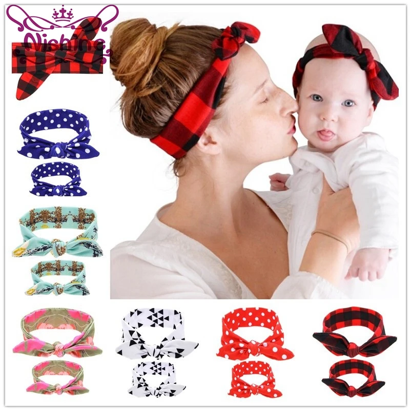 

Nishine 2pcs/set Mommy and Me Top Knots Headwrap Set Print Flower Dot Headband Mom and Me Headbands Mom and Daughter Turban Set