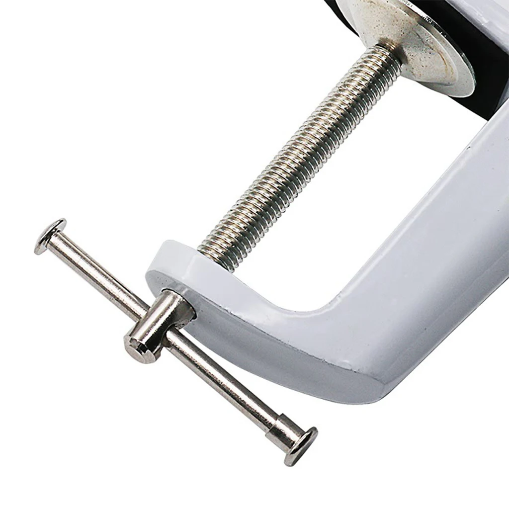 Metal Adjustable Arm Desk Clamp Table Lamp Clip Holder Stand White+Black