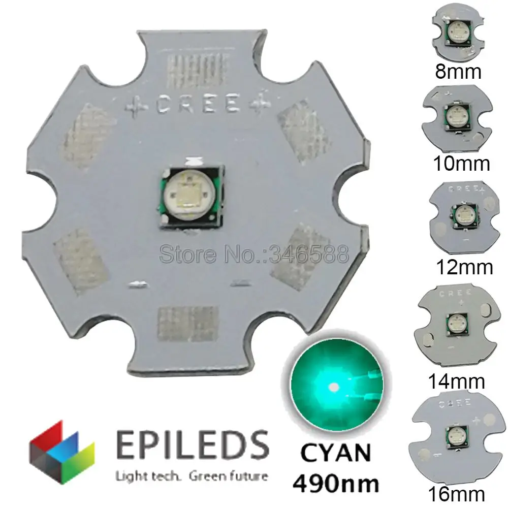 

5pcs 3W 490nm - 495nm Cyan Color 3535 Epileds High Power LED Light Emitter Diode on 16mm / 20mm Aluminum PCB