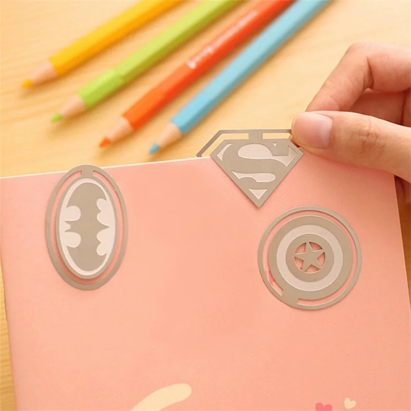 Фото Superman Captain America Batman creative DIY metal bookmark stationery mark office teacher gifts children school supplies | Канцтовары