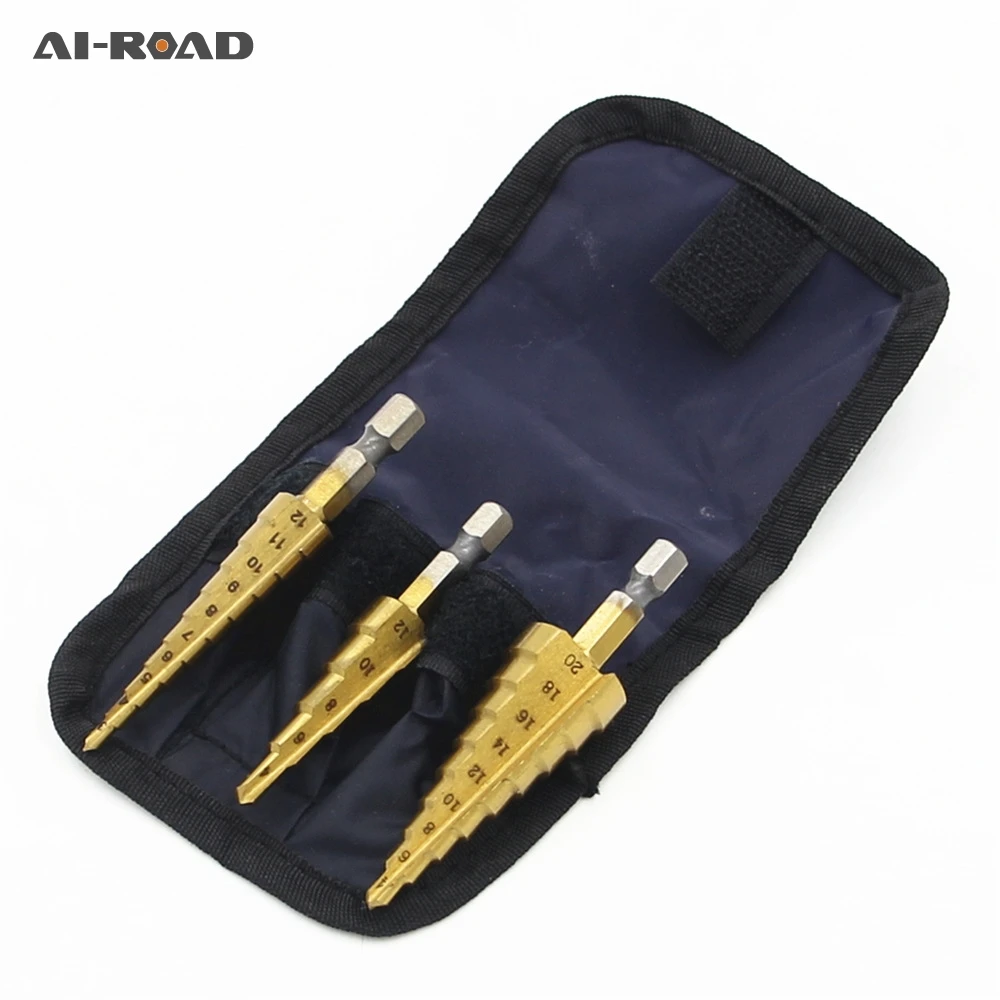 3pcs HSS Steel Titanium Step Drill Bits 3-12mm 4-12mm 4-20mm Step Cone Cutting Tools Steel Woodworking Wood Metal Drilling Set
3pcs HSS Steel Titanium Step Drill Bits 3-12mm 4-12mm 4-20mm Step Cone Cutting Tools Steel Woodworking Wood Metal Drilling Set