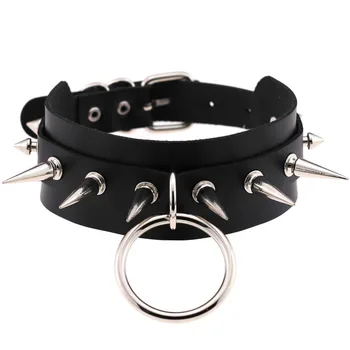 

Black Spike Choker punk Harajuku Goth Collar belt Necklace Pu leather chocker bondage cosplay club party festival jewelry