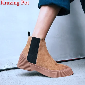 Krazing Pot 2021 fashion genuine leather platform round toe solid med heels women ankle boots concise keep warm winter shoe L2f1
Krazing Pot 2021 fashion genuine leather platform round toe solid med heels women ankle boots concise keep warm winter shoe L2f1