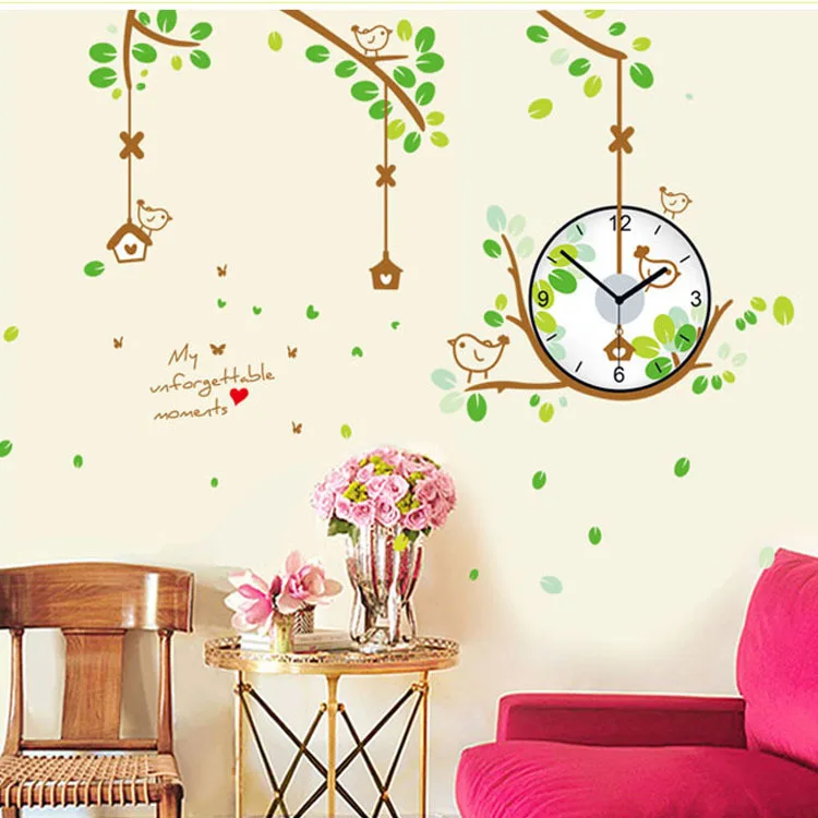 DIY Creative Green Tree Clock Vinyl Wall Stickers Birds Home Decals Living Room Bedroom Decoration Adesivo De Parede Murals
DIY Creative Green Tree Clock Vinyl Wall Stickers Birds Home Decals Living Room Bedroom Decoration Adesivo De Parede Murals