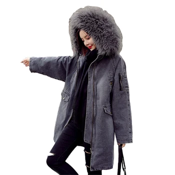 Denim Cotton Jacket Women Winter Thicken Parkas Big Wool collar Hooded Coat Students Casual Tops Jeans Coats Female Plus size
Denim Cotton Jacket Women Winter Thicken Parkas Big Wool collar Hooded Coat Students Casual Tops Jeans Coats Female Plus size