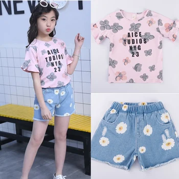 Little Girls Summer Flower Floral Short Sleeve T shirt+Denim Shorts Pants 2pcs Clothing Sets For Girls Princess Clothes Sets New
Little Girls Summer Flower Floral Short Sleeve T shirt+Denim Shorts Pants 2pcs Clothing Sets For Girls Princess Clothes Sets New