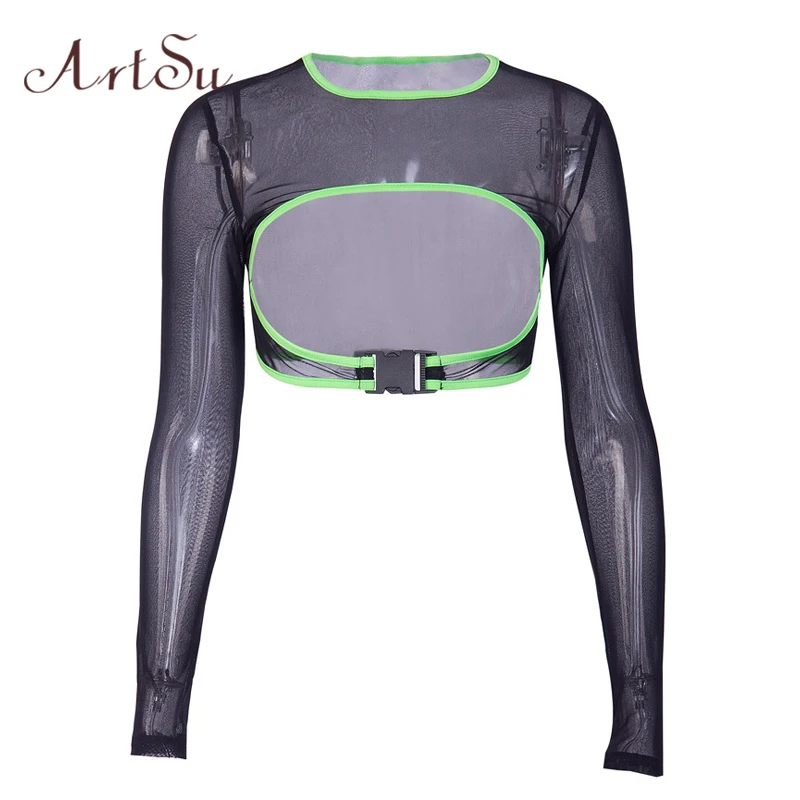 ArtSu 2019 Long Sleeve Crop Top T-shirt Black Sexy Mesh Top Buckle Friends Tshirt Transparent Tee Shirt Femme Camiseta ASTS20658
ArtSu 2019 Long Sleeve Crop Top T-shirt Black Sexy Mesh Top Buckle Friends Tshirt Transparent Tee Shirt Femme Camiseta ASTS20658