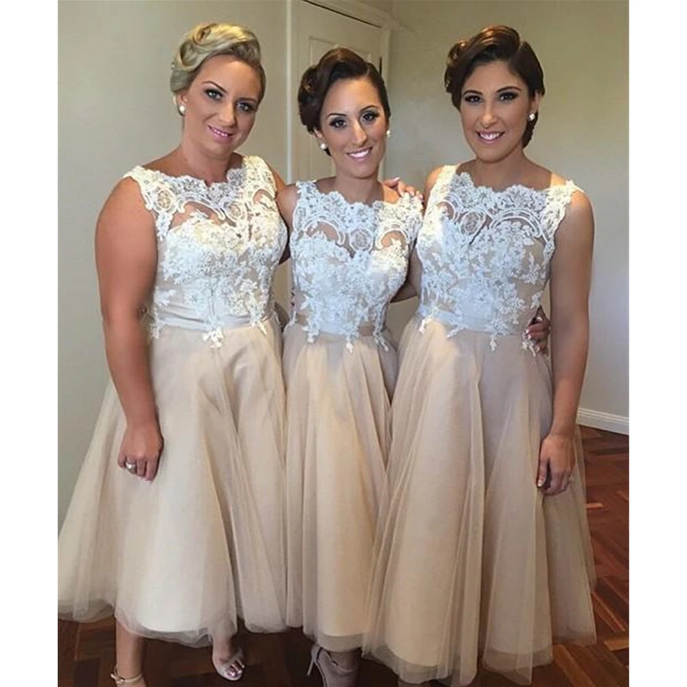 Short Bridesmaid Dresses 2019 Champagne Tulle A Line White Lace Tea Length Wedding Party Dress Cheap Women Prom Gowns
Short Bridesmaid Dresses 2019 Champagne Tulle A Line White Lace Tea Length Wedding Party Dress Cheap Women Prom Gowns