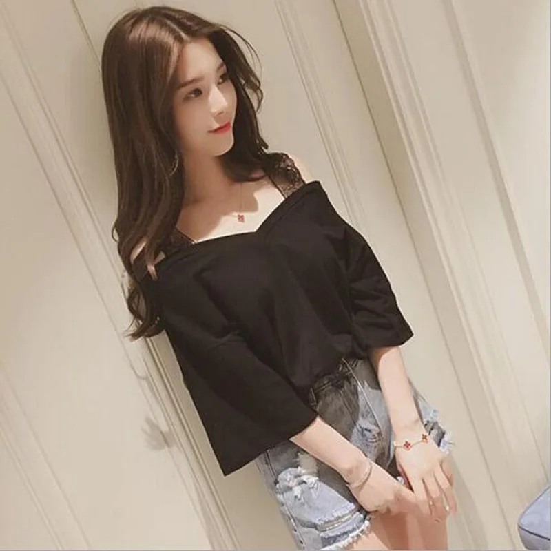 Hot Selling T shirts Women Solid Color Three Quarter Sleeve Slash Neck Lace Spaghetti Strap Women Tops Loose Woman Tshirt
Hot Selling T shirts Women Solid Color Three Quarter Sleeve Slash Neck Lace Spaghetti Strap Women Tops Loose Woman Tshirt