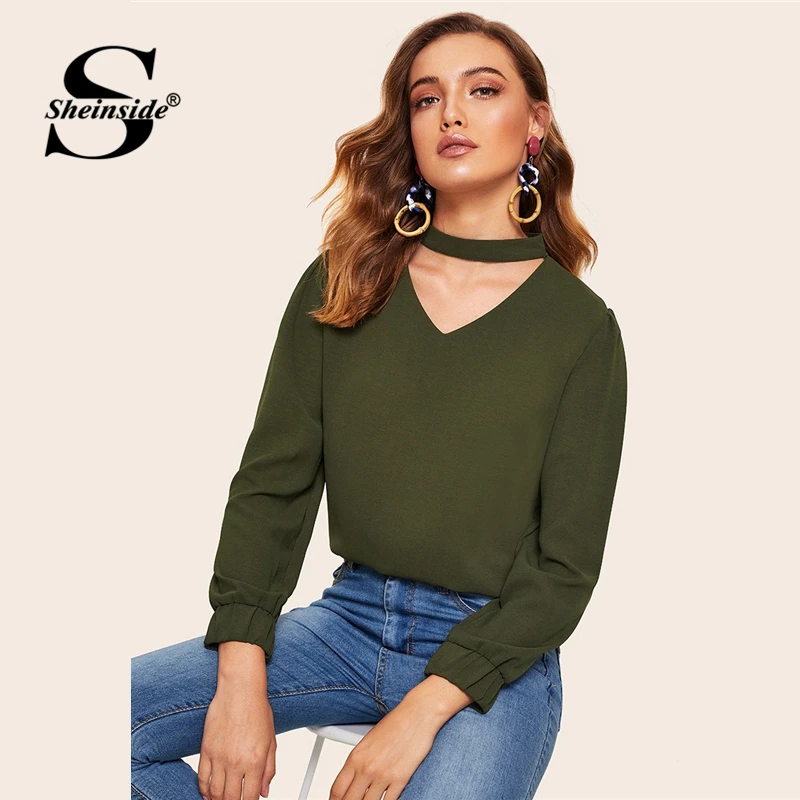 Sheinside Elastic Cuff V Cut Choker Neck Blouse Army Green Women 2019 Spring Elegant Pullover Blouses Ladies Workwear Solid Top
Sheinside Elastic Cuff V Cut Choker Neck Blouse Army Green Women 2019 Spring Elegant Pullover Blouses Ladies Workwear Solid Top