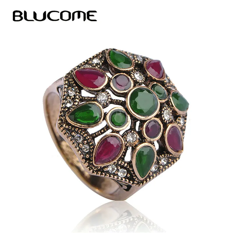 Blucome Vintage Turkish Turkey Style Round Green Wide Big Ring Antique Gold Color Resin Women Wedding Party Accessories Bijoux
Blucome Vintage Turkish Turkey Style Round Green Wide Big Ring Antique Gold Color Resin Women Wedding Party Accessories Bijoux