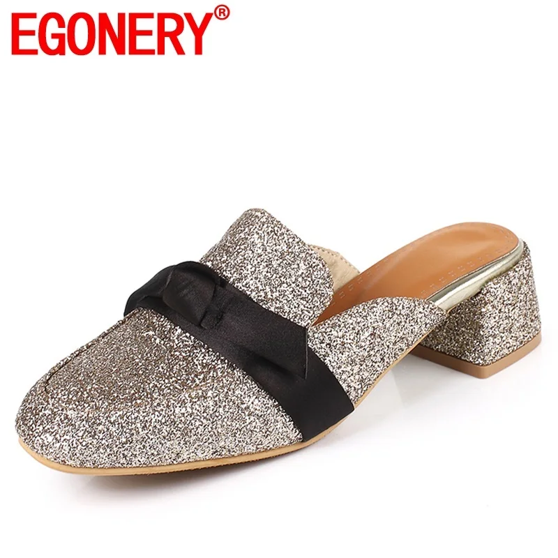 EGONERY shoes woman summer new fashion square toe sequined cloth woman slippers outside mid heels bowtie plus size ladies shoes
EGONERY shoes woman summer new fashion square toe sequined cloth woman slippers outside mid heels bowtie plus size ladies shoes