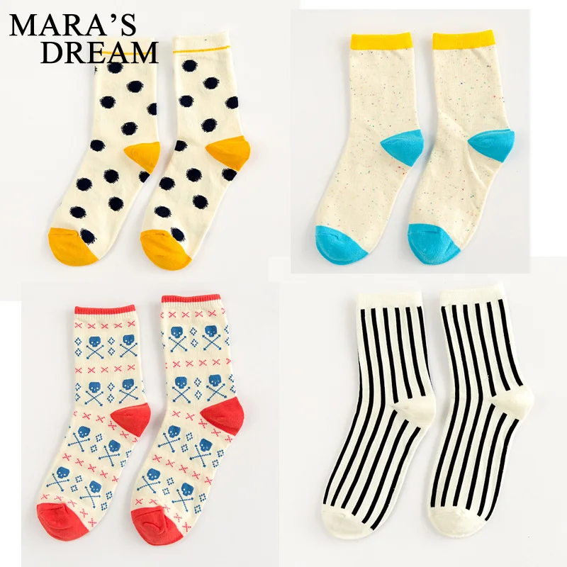 Image Mara s Dream 1 pair women autumn winter brand cotton for woman fashion character stripes socks cute polka dots short socks