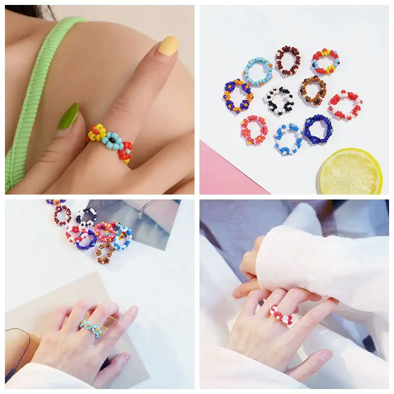 Fashion Korean Style Colorful Rice Beads Braided Flower Ring Handmade Natural Multicolor Beads Stretch Finger Ring Women Jewelry
Fashion Korean Style Colorful Rice Beads Braided Flower Ring Handmade Natural Multicolor Beads Stretch Finger Ring Women Jewelry