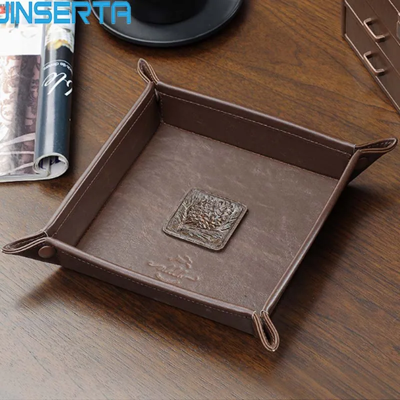 JINSERTA PU Leather Valet Trinket Folding Dice Rolling Tray Collapsible Retro Home Jewelry Ring Tray Sundries Storage Box Bins
JINSERTA PU Leather Valet Trinket Folding Dice Rolling Tray Collapsible Retro Home Jewelry Ring Tray Sundries Storage Box Bins
