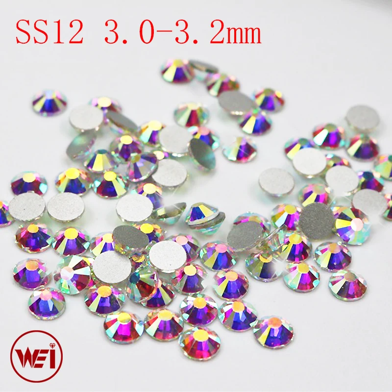 3 0 ~ 2 мм ss12 кристалл AB 1440 шт. стеклянные камни 3D дизайн ногтей без горячей фиксации