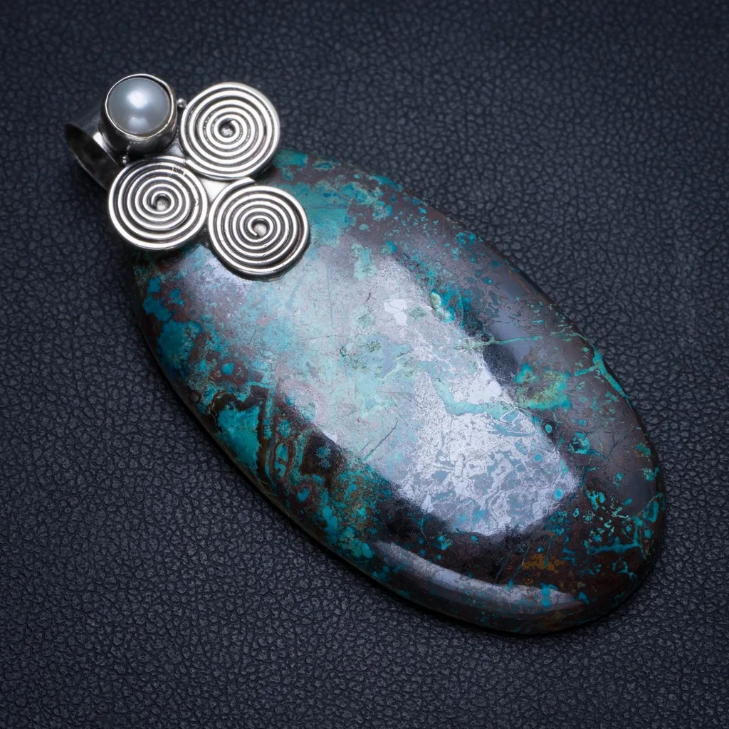 Natural Chrysocolla and River Pearl Handmade Mexican 925 Sterling Silver Pendant 2 1/4" T1271
Natural Chrysocolla and River Pearl Handmade Mexican 925 Sterling Silver Pendant 2 1/4" T1271