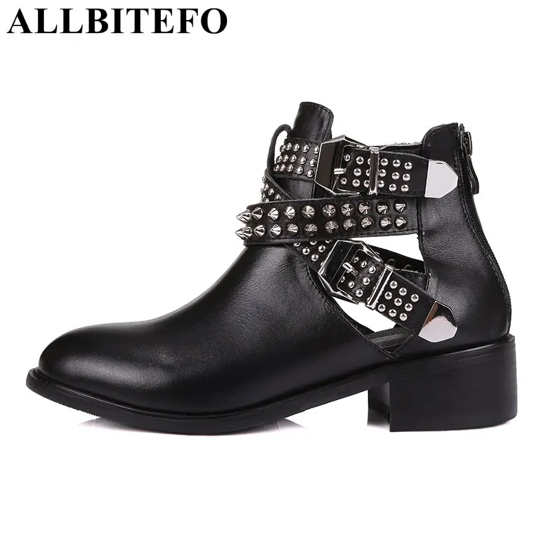 ALLBITEFO thick heel genuine leather brand rivets buckle women boots low-heeled girls boots ankle boots botas femininas
ALLBITEFO thick heel genuine leather brand rivets buckle women boots low-heeled girls boots ankle boots botas femininas