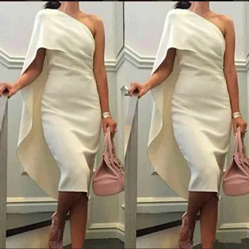 Cheap Ivory One Shoulder Sheath Prom Dresses With Cape Tea Length Party Dress Plus Size Formal Homecoming Gowns
Cheap Ivory One Shoulder Sheath Prom Dresses With Cape Tea Length Party Dress Plus Size Formal Homecoming Gowns