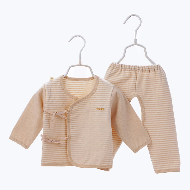 Image 1 Set 2017 Organic Baby Clothes Set Belt Stripes 100% Colored Cotton Cloth+Pants Newborn Baby Shower Gift Clothes Set