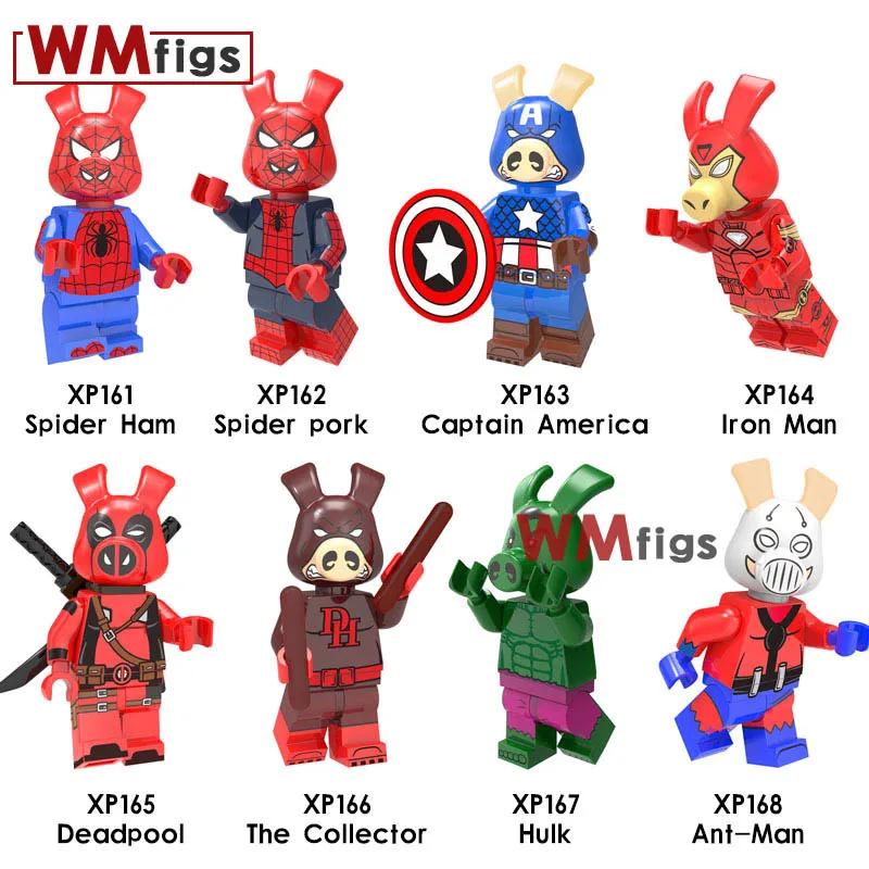 Spiderman Legoings Spider Ham Pigs Iron Man Deadpool Collector Antman Hulk Spider Universe Building Blocks Toys for Children
Spiderman Legoings Spider Ham Pigs Iron Man Deadpool Collector Antman Hulk Spider Universe Building Blocks Toys for Children