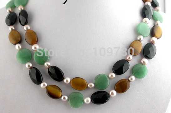 Jewelr 003825 Stunning 2row green jade black agate tiger's-eye purple pearl necklace
Jewelr 003825 Stunning 2row green jade black agate tiger's-eye purple pearl necklace