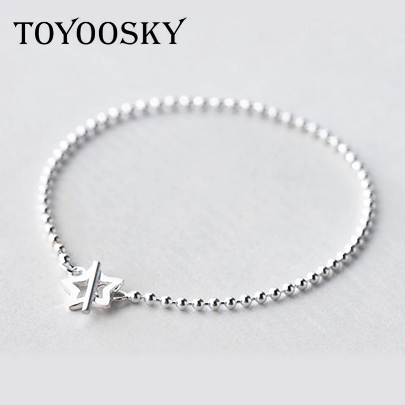 

TOYOOSKY Top Quality Sparkling Star Bangle Bracelet Fit Women Bead Charm 925 Sterling Silver Bangle Jewelry