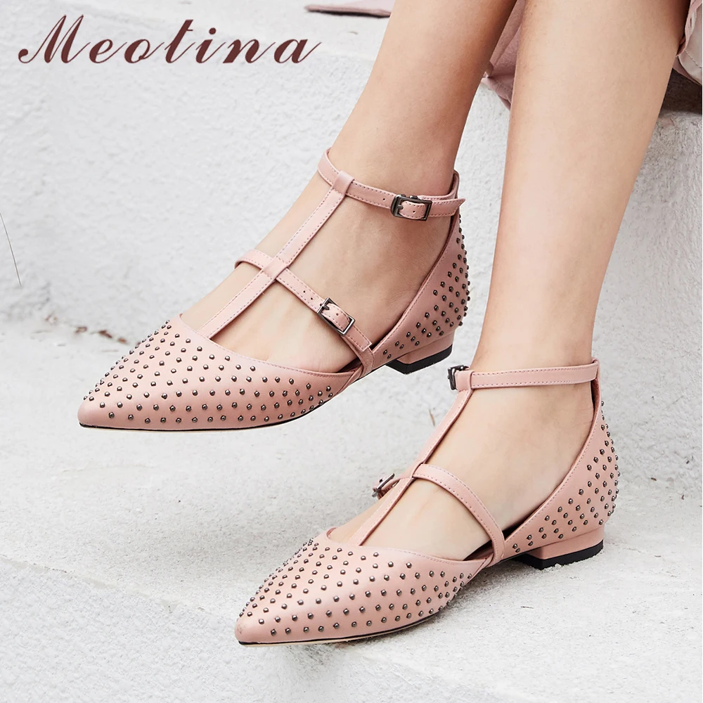 Meotina Summer Flats Women Shoes Natural Genuine Leather Rivets Flat T-Strap Shoes Buckle Pointed Toe Shoes Female Size 33-40
Meotina Summer Flats Women Shoes Natural Genuine Leather Rivets Flat T-Strap Shoes Buckle Pointed Toe Shoes Female Size 33-40