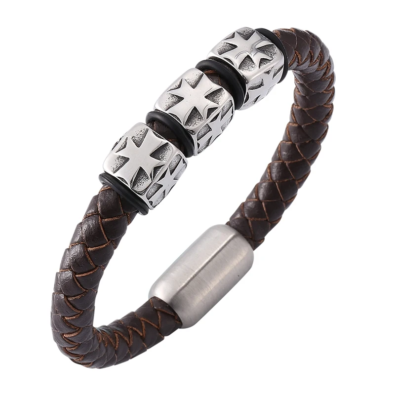Punk Jewelry Cross Men Bracelet Brown Braided Leather Bracelet Male S.Steel Magnetic Buckle Charm Mens Trendy Wristband SP0153
Punk Jewelry Cross Men Bracelet Brown Braided Leather Bracelet Male S.Steel Magnetic Buckle Charm Mens Trendy Wristband SP0153