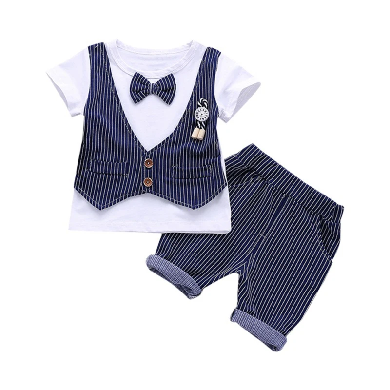 2pcs Summer Kids Boys Suits T-Shirt Fake Two Pieces Short Sleeve T-Shirt Tops with Bow Tie+Stripe Shorts Outfits Suits1-4Y
2pcs Summer Kids Boys Suits T-Shirt Fake Two Pieces Short Sleeve T-Shirt Tops with Bow Tie+Stripe Shorts Outfits Suits1-4Y