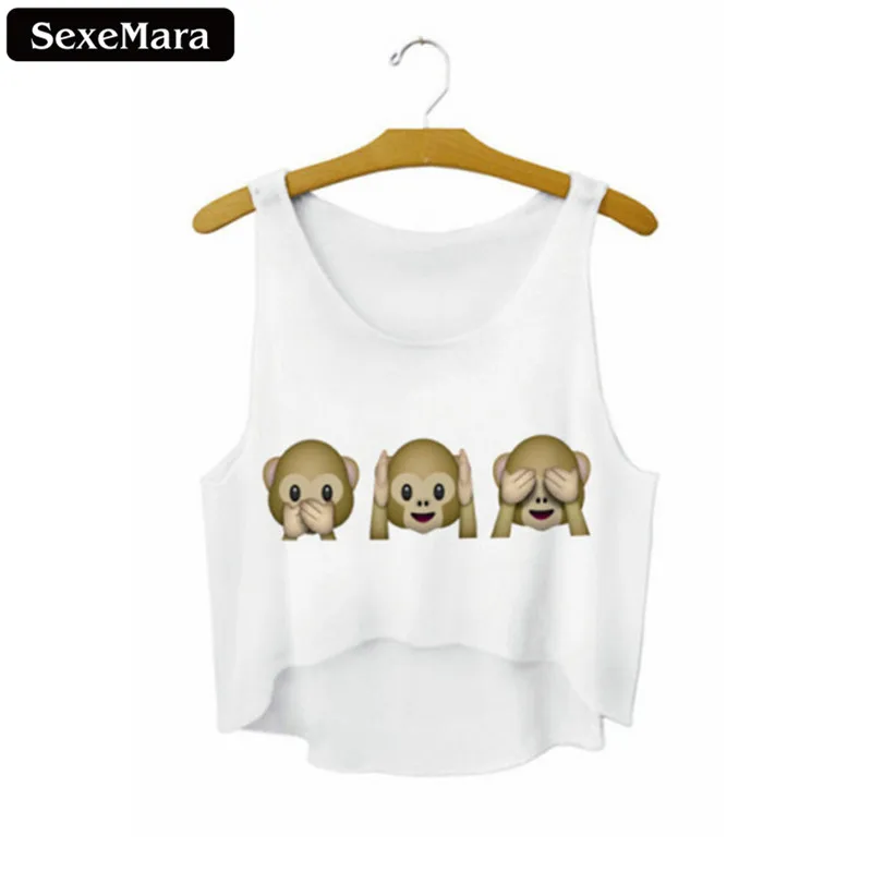SexeMara 2018 Summer Emoji Monkey Printed Casual Crop Tops Women Irregular Length Tank Top Kawaii Girls Short Vest Top F740
SexeMara 2018 Summer Emoji Monkey Printed Casual Crop Tops Women Irregular Length Tank Top Kawaii Girls Short Vest Top F740