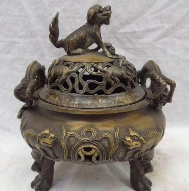 JP S0608 8" Tibet Bronze Wealth Dragon Lion Unicorn Head Statue Incense Burner Censer
JP S0608 8" Tibet Bronze Wealth Dragon Lion Unicorn Head Statue Incense Burner Censer