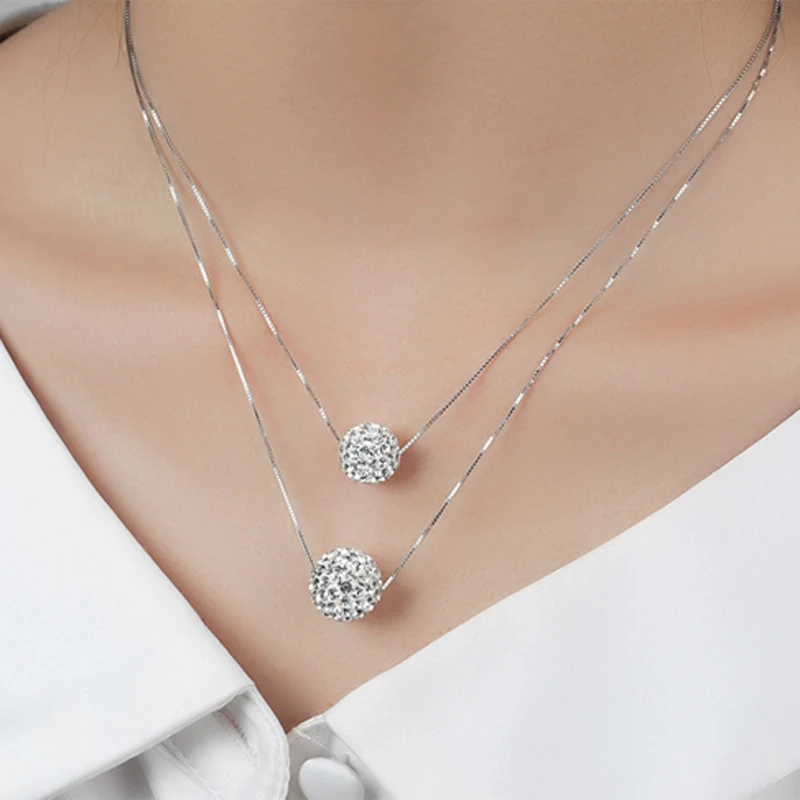 Simple Elegant Rhinestone Necklaces Fashion Jewelry Double CZ Crystal Ball Statement Pendants For Woman Gift | Украшения и
