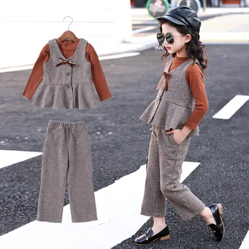 Child Clothes Spring Autumn Plaid Vest T shirt Pants Fashion suit Kids Outfits Bow School Teen Girls Clothing set 10 12 Year
Child Clothes Spring Autumn Plaid Vest T shirt Pants Fashion suit Kids Outfits Bow School Teen Girls Clothing set 10 12 Year
