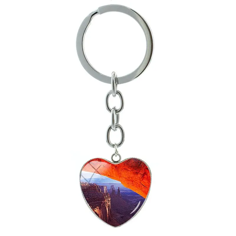 

TAFREE American Grand Canyon View Keychains Heart Pendant Key Chain bag car Pendant Glass Cabochon Dome Gem Jewelry FA595