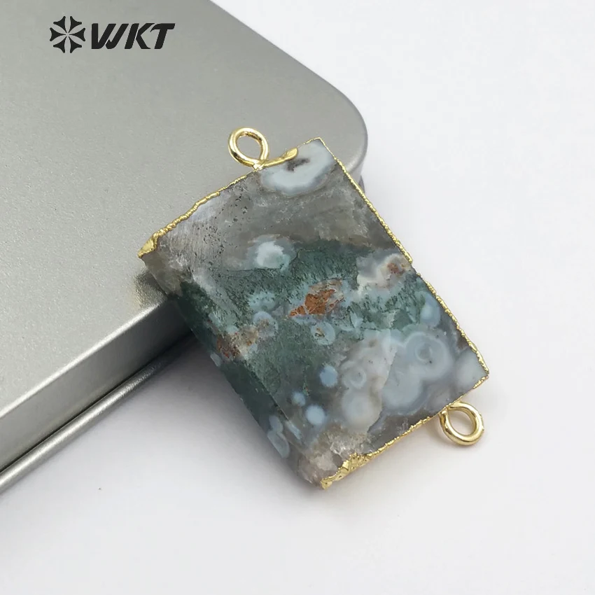 WT-C269 Wholesale Boho Jewelry Natural Ocean Stone Connector With Gold Electroplated Bezel Gem Slice Pendant For Women Necklace
WT-C269 Wholesale Boho Jewelry Natural Ocean Stone Connector With Gold Electroplated Bezel Gem Slice Pendant For Women Necklace