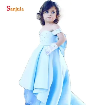 Sweetheart A-Line Blue Satin Flower Girls Dresses 2020 Beads High Low Wedding Party Dress Back Bow Lovely Birthday Dress D62 
Sweetheart A-Line Blue Satin Flower Girls Dresses 2020 Beads High Low Wedding Party Dress Back Bow Lovely Birthday Dress D62