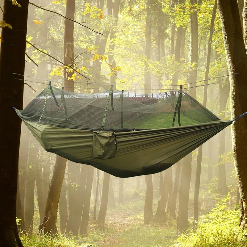 

Factory direct wholesale custom outdoor parachute fabric hammock double person green air tent with mosquito net