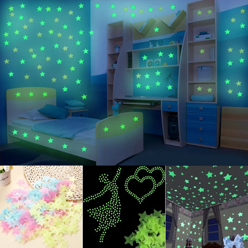 100 шт. 3D светящиеся настенные наклейки со звездами для детской комнаты украшение