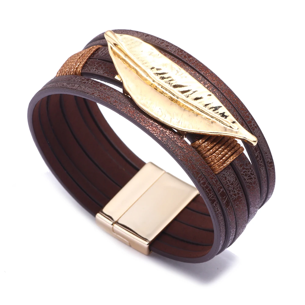 2019 Fashion Jewelry Golden Charm Leaf Multi-Layer Bracelet Mixed Color Leather Magnetic Buckle Bracelet Female Party Jewelry Ca
2019 Fashion Jewelry Golden Charm Leaf Multi-Layer Bracelet Mixed Color Leather Magnetic Buckle Bracelet Female Party Jewelry Ca
