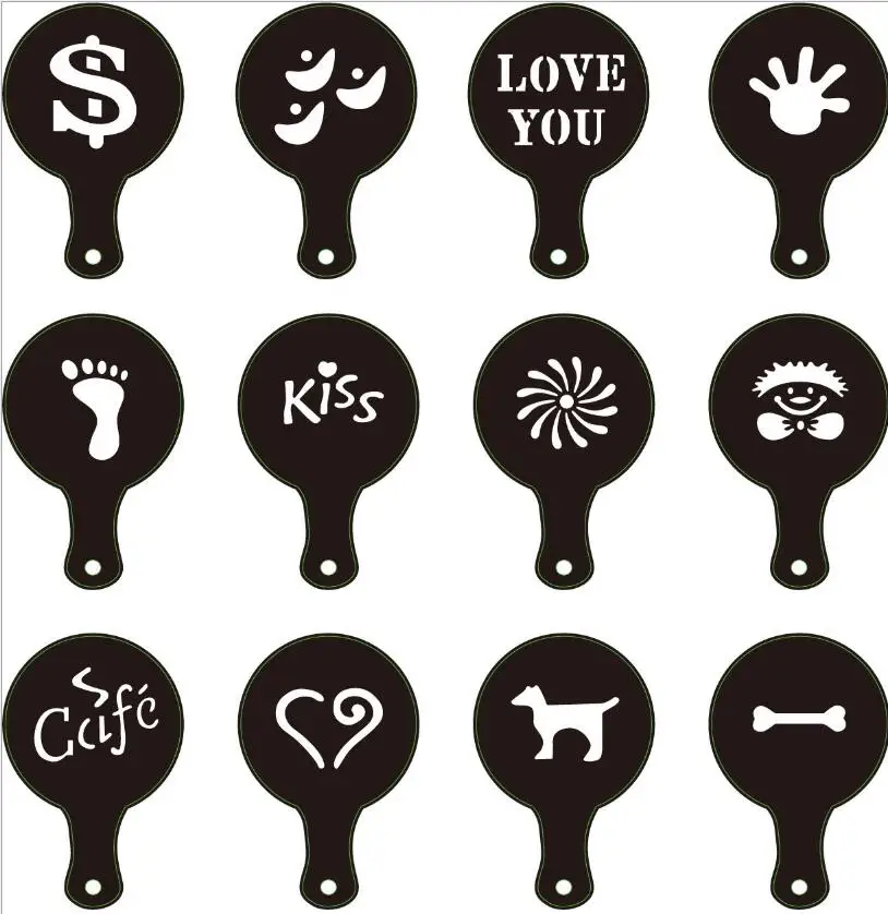 New 16 Pcs/set Coffee Drawing Cappuccino Mold Fancy Coffee Printing Model Foam Spray Cake Stencils Powdered Sugar Sieve Tools
New 16 Pcs/set Coffee Drawing Cappuccino Mold Fancy Coffee Printing Model Foam Spray Cake Stencils Powdered Sugar Sieve Tools