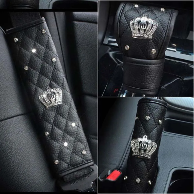 Car Seat Belt Cover Leather Seat Belt Shoulder Pad Crown Crystal Rhinestones Diamond Shifter Gear Cover Hand Brake Covers Sets
Car Seat Belt Cover Leather Seat Belt Shoulder Pad Crown Crystal Rhinestones Diamond Shifter Gear Cover Hand Brake Covers Sets