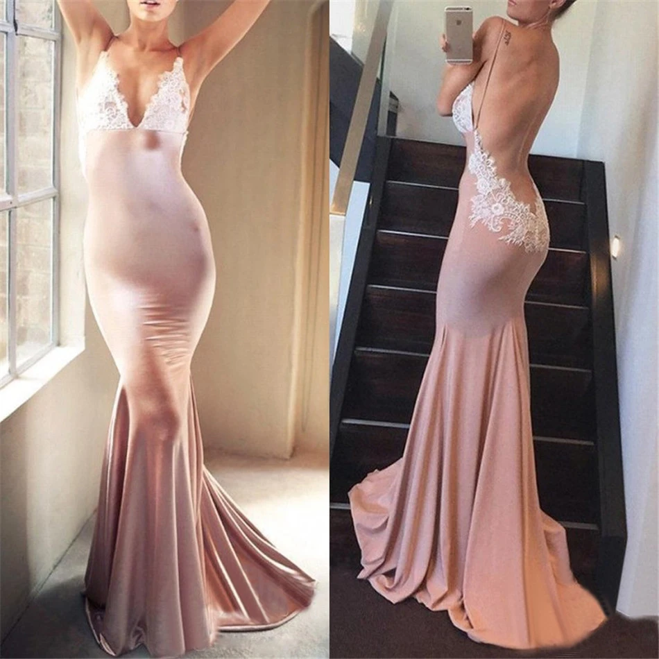 Sexy Backless Mermaid Evening Dress Spaghetti Strap Lace Elastic Satin Long Prom Gowns 2019 Custom Made Women Party Dresses
Sexy Backless Mermaid Evening Dress Spaghetti Strap Lace Elastic Satin Long Prom Gowns 2019 Custom Made Women Party Dresses