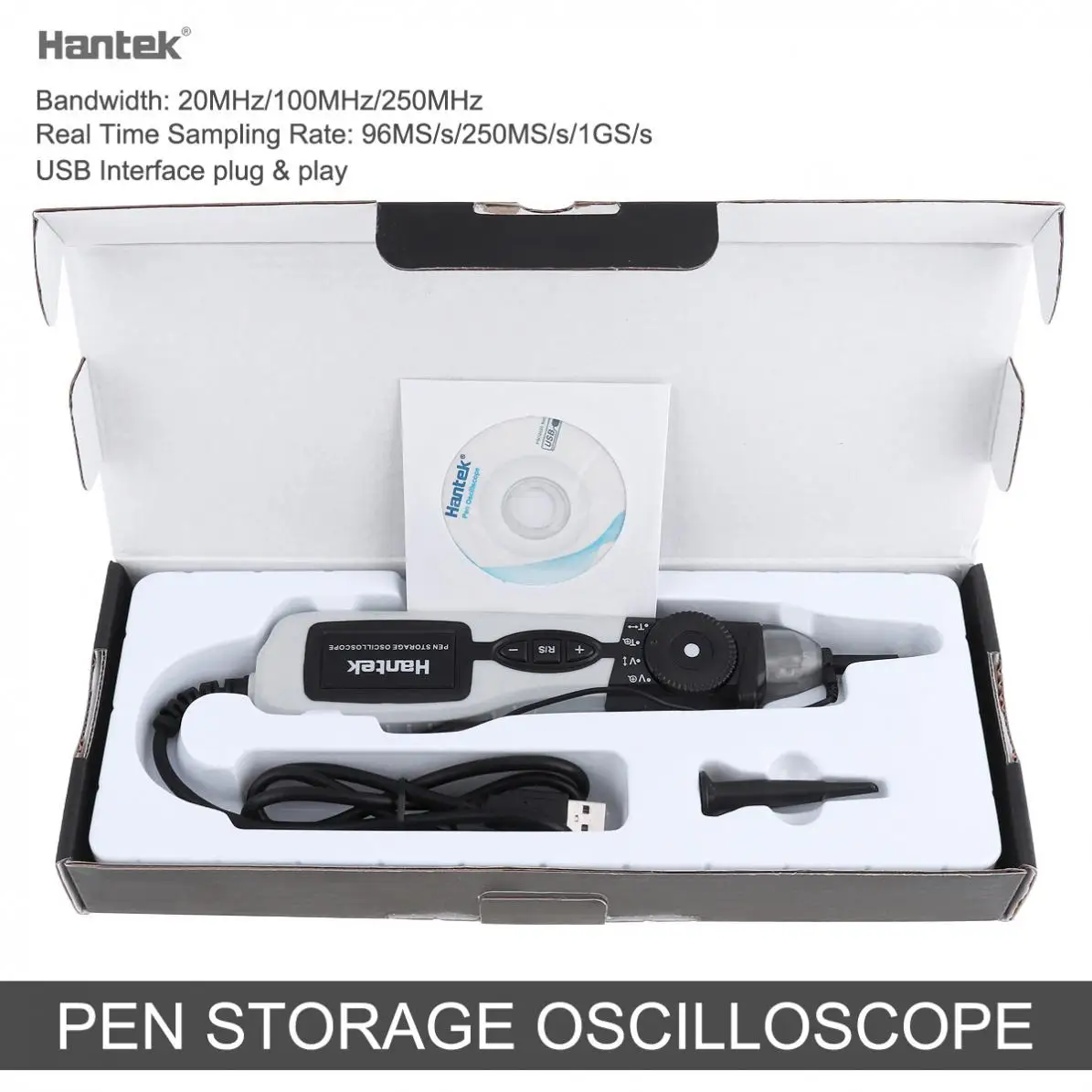 Hantek PSO2020 USB Pen Type Storage Digital Oscilloscope with 20MHz Bandwidth and LED Flashlight Function
Hantek PSO2020 USB Pen Type Storage Digital Oscilloscope with 20MHz Bandwidth and LED Flashlight Function