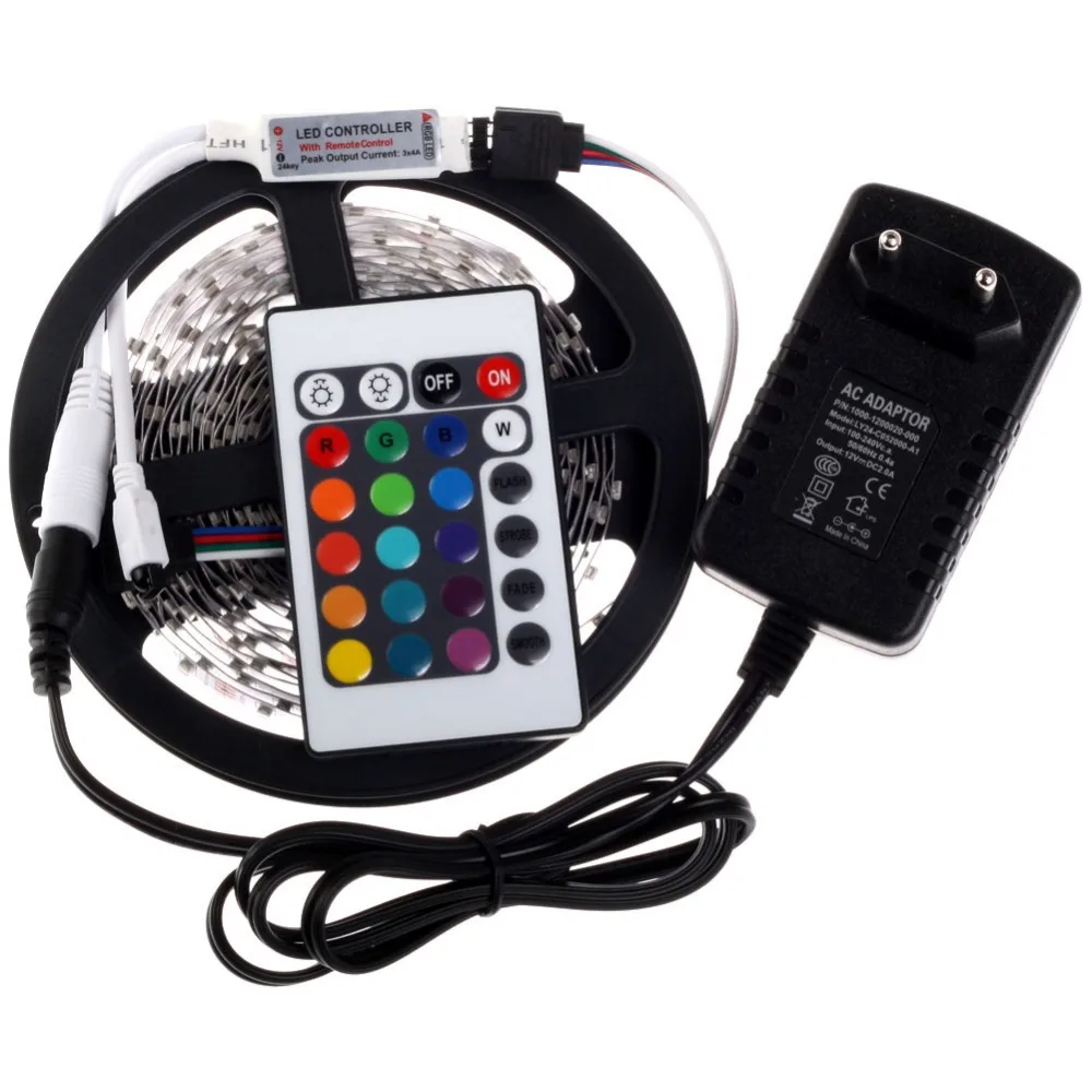3528 RGB LED Strip 300Leds/5M SMD + 24Key IR Remote Controller + 12V 2A Power Adapter Flexible LED Light Free Shipping
3528 RGB LED Strip 300Leds/5M SMD + 24Key IR Remote Controller + 12V 2A Power Adapter Flexible LED Light Free Shipping