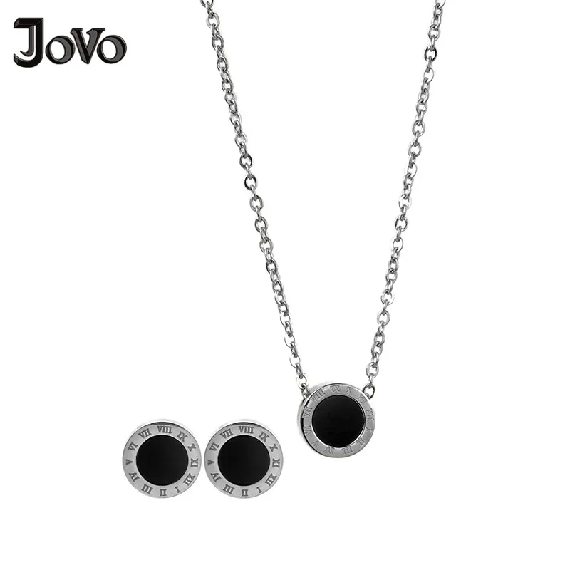 Black Round Disc Roman Number Pendant Chian Neckalce Stud Earring Stainless Steel Jewelry Set for Women Parure Bijoux Femme
Black Round Disc Roman Number Pendant Chian Neckalce Stud Earring Stainless Steel Jewelry Set for Women Parure Bijoux Femme