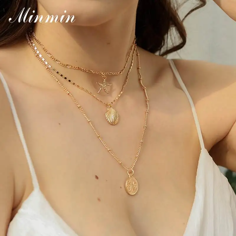 Minmin Retro Gold Coins Seashell Star Pendant Necklace for Women Multi Layered Long Chain Necklace Set Fashion Jewelry MXL150 
Minmin Retro Gold Coins Seashell Star Pendant Necklace for Women Multi Layered Long Chain Necklace Set Fashion Jewelry MXL150