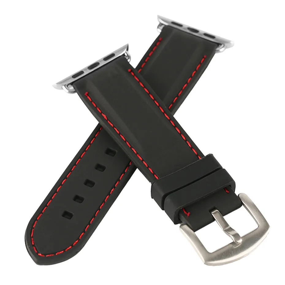 38/42mm Red/White Stitching Black Silicone Watchband for iWatch Sport Diving Watches Strap for Apple Watch Replacement Bracelet
38/42mm Red/White Stitching Black Silicone Watchband for iWatch Sport Diving Watches Strap for Apple Watch Replacement Bracelet