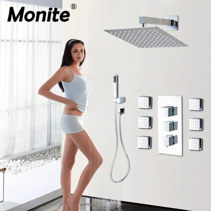 Thermostatic 8 10 12 16 Shower Head Wall Mounted LED Square Brass Rainfall Shower Set New 6 Jets Rainfall Bathroom Shower Kit
Thermostatic 8 10 12 16 Shower Head Wall Mounted LED Square Brass Rainfall Shower Set New 6 Jets Rainfall Bathroom Shower Kit