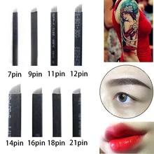 500PCS 0.18 millimetri Nero 12/14pin U Laminas Agulhas Tebori Microblading Lame Permanente Aghi di Trucco Del Tatuaggio Per Il Sopracciglio penna manuale(China)